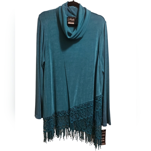 Cowl-neck tunic with fringe XXL NWT - Picture 1 of 7